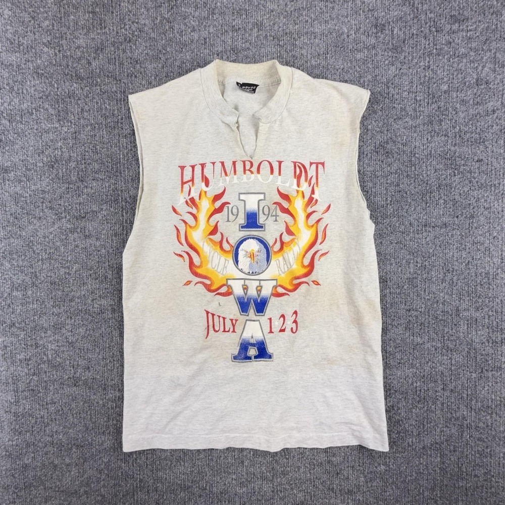 Vintage Fruit Of The Loom Shirt Mens Medium Humboldt Iowa Cycle Rally Sleeveless